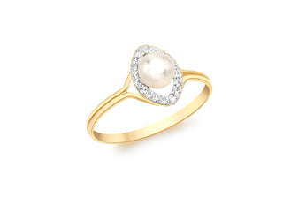 9K Yellow Gold Pearl & Cubic Zirconia Eclipse Ring