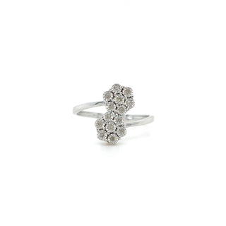 9K White Gold 0.08ct Diamond Double Flower Ring