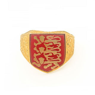 9K Yellow Gold 3 Lions Enamel Mens Ring