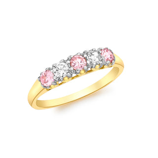 9K Yellow Gold Pink & White CZ Ring