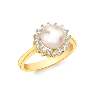 9K Yellow Gold Pearl & CZ Ring