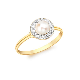 9K Yellow Gold Pearl & CZ Ring