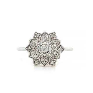 9K White Gold 0.15ct Diamond Vintage Style Flower Ring