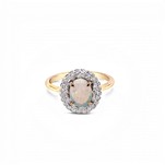 9ct Yellow Gold Oval Opal & Diamond Halo Ring