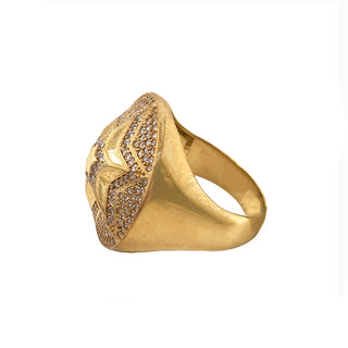 9K Yellow Gold CZ Circular Star Ring