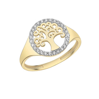 9K Yellow Gold CZ 'Tree Of Life' Ring