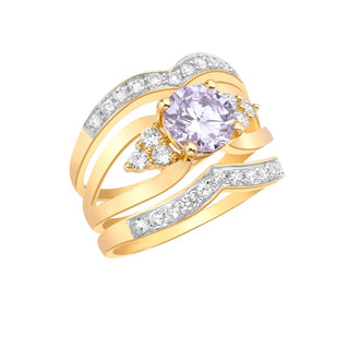 9K Yellow Gold White & Lavender CZ 3-band Ring Set