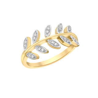 9K Yellow Gold CZ Leaf Ring