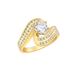 9K Yellow Gold Double Row CZ Solitaire Twist Ring