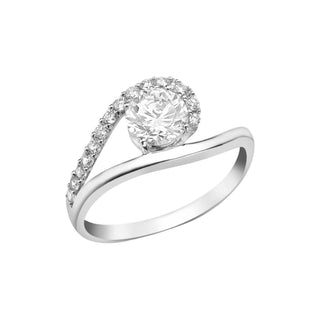 9K White Gold CZ Swirl Split-Shank Ring