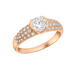 9K Rose Gold Round CZ Shoulder-Detail Ring