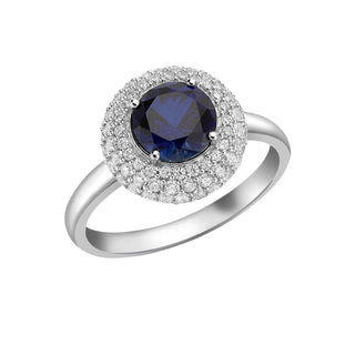 9K White Gold Blue & White Round CZ Cluster Ring