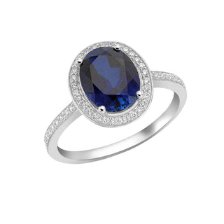 9K White Gold Blue & White Oval CZ Cluster Ring