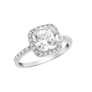 9K White Gold CZ Cushion Ring