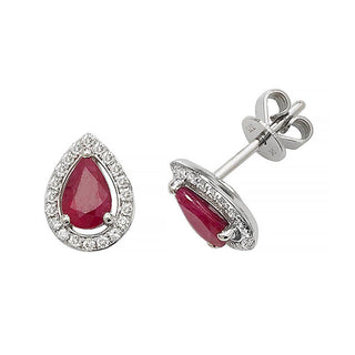 9ct White Gold Ruby & Diamond Halo Studs