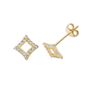 9ct Yellow Gold Diamond Shaped CZ Stud Earrings