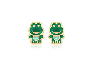 9ct Yellow Gold Frog Enamel Studs