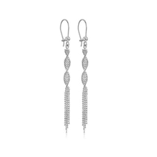 9ct White Gold Diamond Cut Ball Twist Tassel Drop Earring