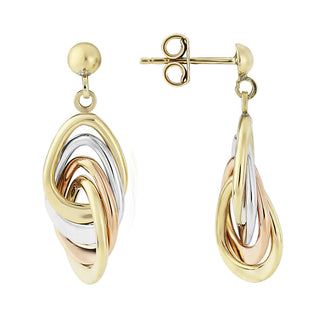 9ct Three Colour Gold Drop Earrings