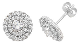 9ct White Gold CZ Cluster Stud Earrings