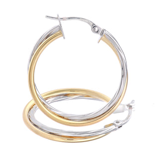 9K 2 Colour Gold 23mm Twisted Double Hoop Earrings