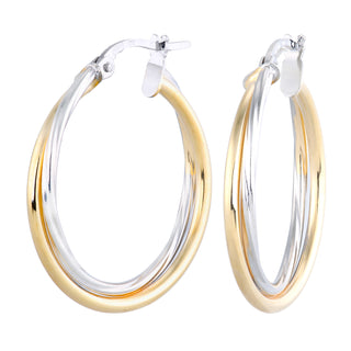 9K 2 Colour Gold 23mm Twisted Double Hoop Earrings