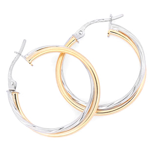 9K 2 Colour Gold 23mm Twisted Double Hoop Earrings