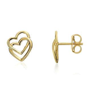 9K Yellow Gold Double Open Heart Stud Earrings