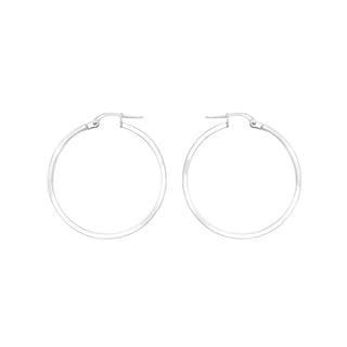 9K White Gold Rectangular-Tube 30mm Hoop Creole Earrings