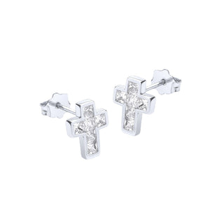 9K White Gold CZ Cross Stud Earrings