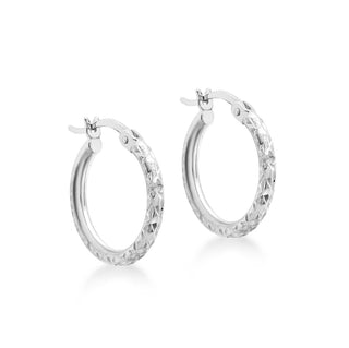 9K White Gold 13mm DC Round Tube Creole Earrings