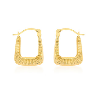 9K Yellow Gold Ribbed Handbag Creole Hoop Earrings