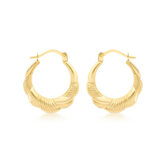 9K yellow Gold Textured & Polished Creole Hoop Earrings