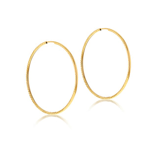 9K Yellow Gold Diamond Cut Slim 40mm Hoop Earrings