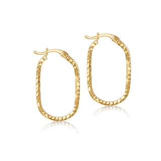 9K Yellow Gold Diamond Cut Oval Hoop Earrings