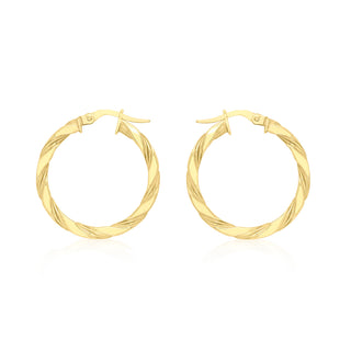 9K Yellow Gold Flat Twist Hoop Earrings