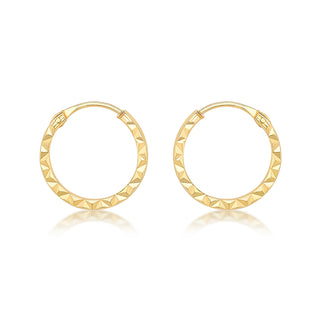 9K Yellow Gold Diamond Cut Trendy Hoop Earrings