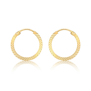 9K Yellow Gold Pleat DC Teeny Hoop Earrings