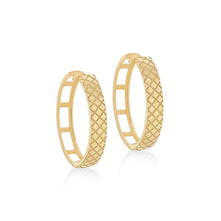 9K Yellow Gold Quilted Hoop Earrings