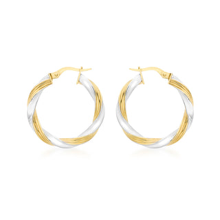 9K 2 Colour Gold Textured Hoop Earrings