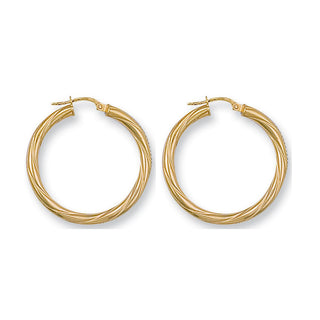 9K Yellow Gold 31mm Twisted Hoop Earrings