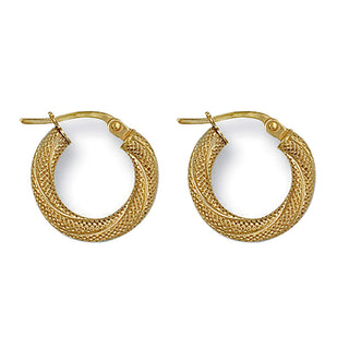 9K Yellow Gold 16mm Frosted Twisted Hoop Earrings