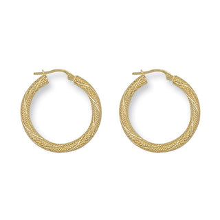 9K Yellow Gold 25mm Frosted Twisted Hoop Earrings