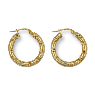 9K Yellow Gold 20mm Frosted Tube Hoop Earrings