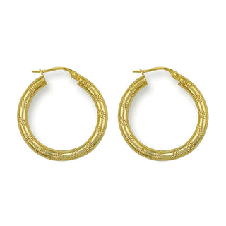 9K Yellow Gold 25mm Frosted Tube Hoop Earrings