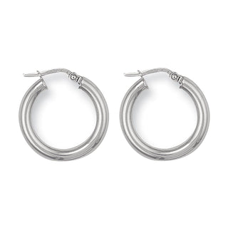 9K White Gold 20mm Round Tube Hoop Earrings