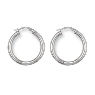 9K White Gold 25mm Round Tube Hoop Earrings