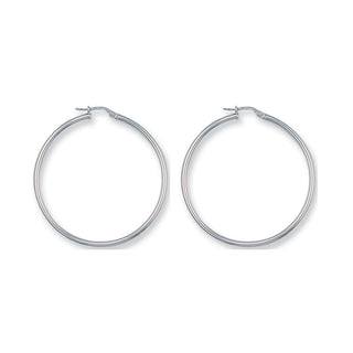 9K White Gold 40mm Round Tube Hoop Earrings