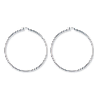 9K White Gold 60mm Round Tube Hoop Earrings