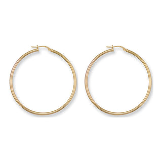 9K Yellow Gold 40mm Round Tube Hoop Earrings